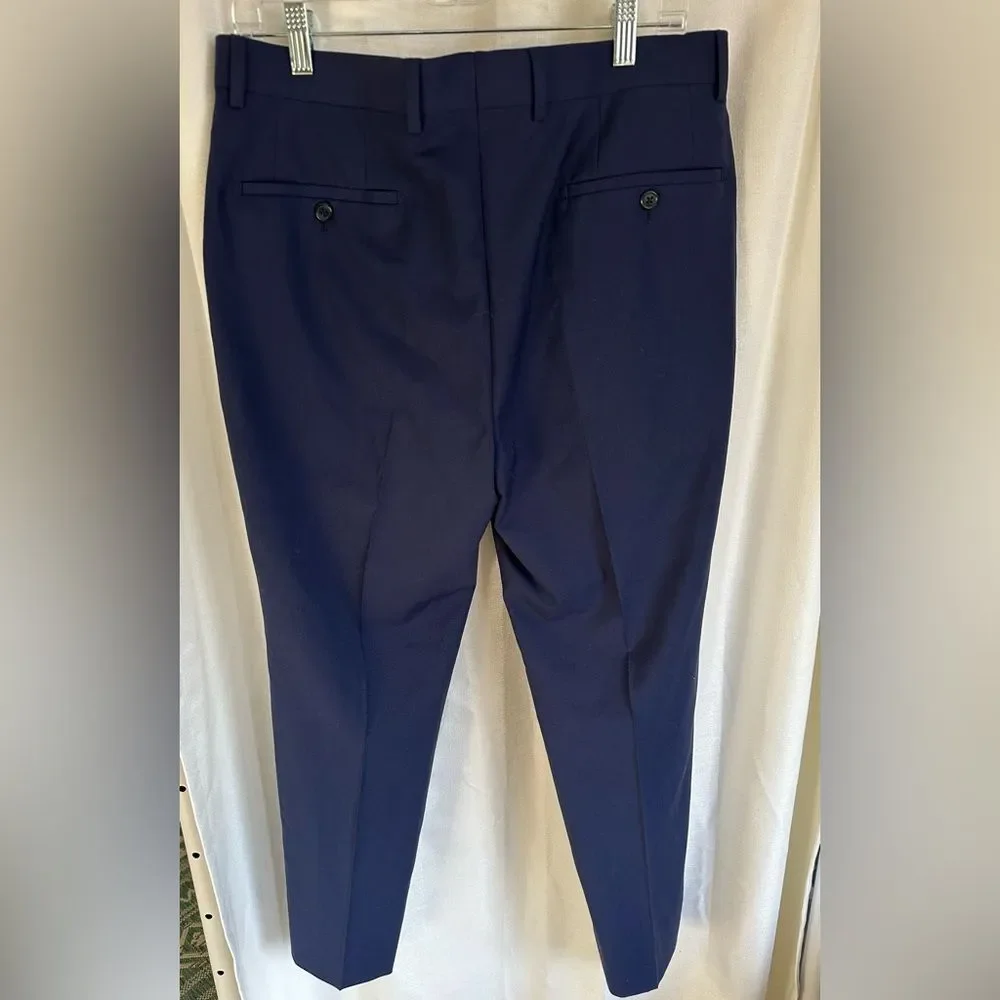 Giles & Jasper Navy Blue Wool Dress Pants, Men's 34W NWOT Raw Hem,